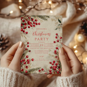 Convite Aguarela de Natal Vermelho e Branco