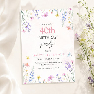 Convite Aguarela Flor de Campo Floral Pastel Aniversário d