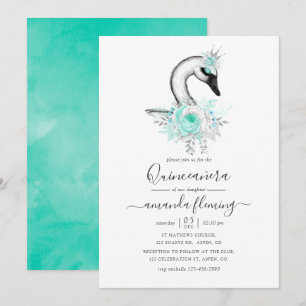 Convite Aguarela Floral Cisne Quinceañera