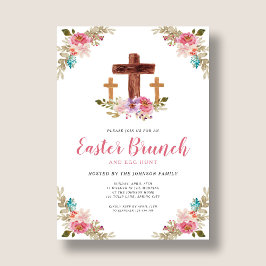 Convite Aguarela Floral Cruz Religiosa Brunch de Páscoa Em