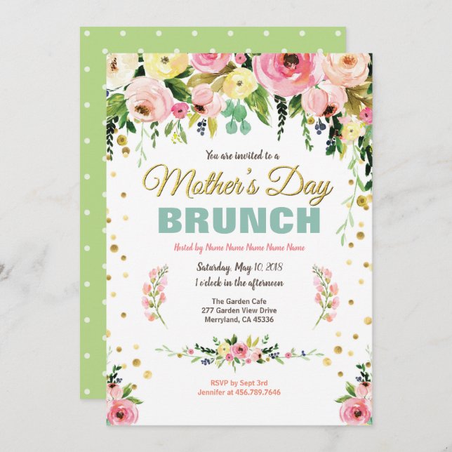 Convite Aguarela floral da refeição matinal do tea party (Frente/Verso)