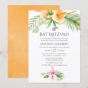Convite Aguarela Floral Tropical Bat Mitzvah