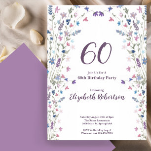 Convite Aguarela Flores Silvestres Aniversário de 60 anos 