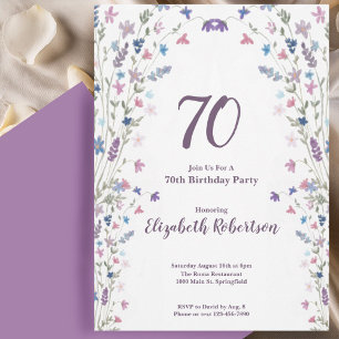 Convite Aguarela Flores Silvestres Aniversário de 70 anos 