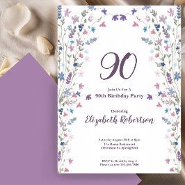Convite Aguarela Flores Silvestres Aniversário de 90 anos