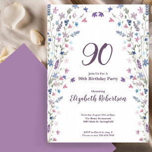 Convite Aguarela Flores Silvestres Aniversário de 90 anos 