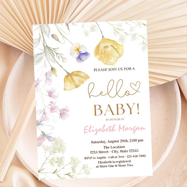 Convite Aguarela Flores Silvestres Pontos Rosa Chã de Bebê (Criador carregado)
