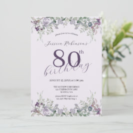 Convite Aguarela Flores Silvestres Roxo Aniversário de Oit