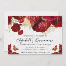 Aguarela Flores Vermelhas e Douradas Quinceanera