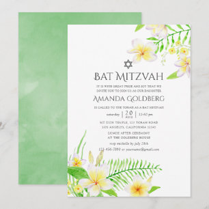 Convite Aguarela Frangipani Tropical Bat Mitzvah