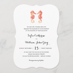 Convite Aguarela litoral   do cavalo marinho que Wedding