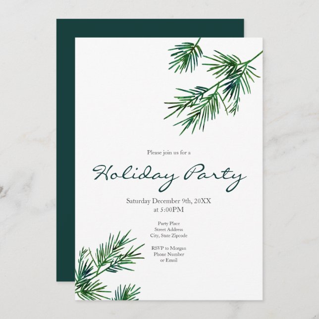 Convite Agulhas de pinheiro de Watercolor (Frente/Verso)