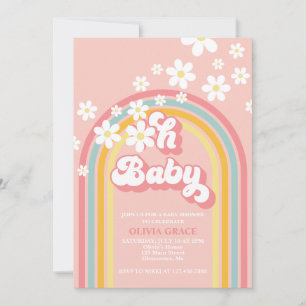 Convite Ah Baby Festa Retrô Arco-íris Margarida Baby Showe
