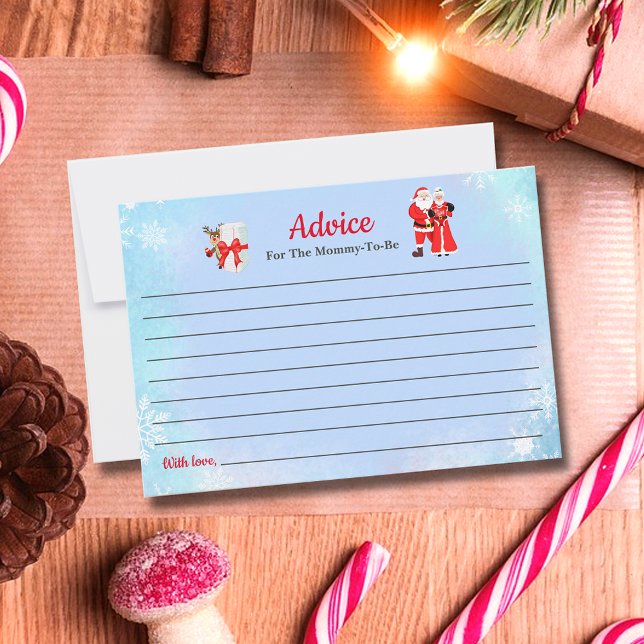 Convite Ah, Bebê Santa & Sra. Claus Conselhos para Chás de (Capture holiday wisdom with Santa & Mrs. Claus Baby Shower Advice Invitation. )