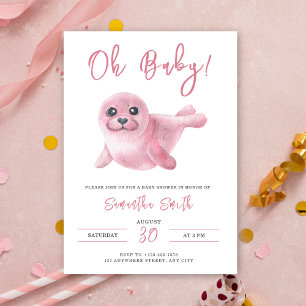 Convite Ah Bebê! Selo Rosa Aquarela Churrasco de Bebê