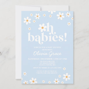 Convite Ah Bebês! Chuveiro de Bebê azul pálido Daisy