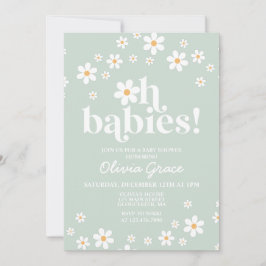Convite Ah Bebês! Chuveiro de bebê verde daisy
