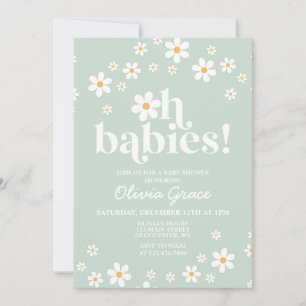 Convite Ah Bebês! Chuveiro de bebê verde daisy