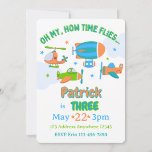 Convite Ah Como o Tempo Voa Blue Green Aviation Aniversári