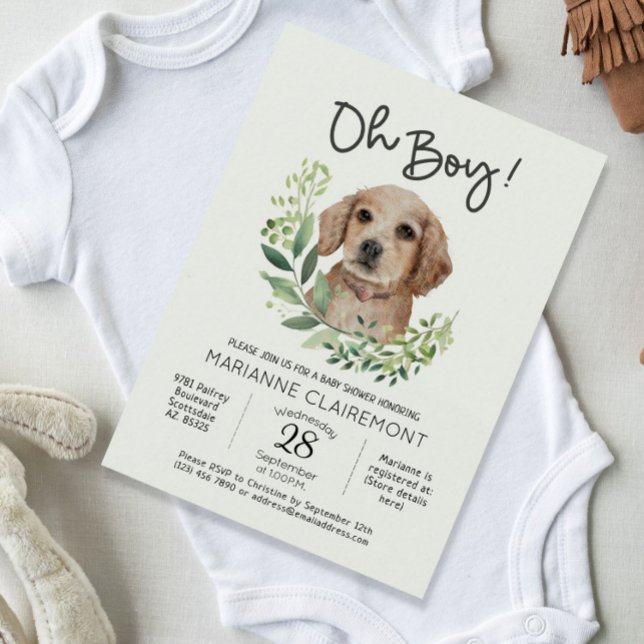 Convite Ah, garoto! Cachorro Cachorro Cachorro Cachorro (Cute Watercolor Rustic Boy Baby Shower Invitation)