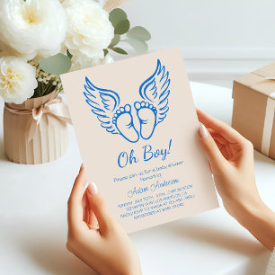 Convite Ah, garoto! Chá de fraldas Angel Wings para Menino