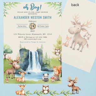 Convite Ah, garoto! Chá de fraldas de cascata de animais d