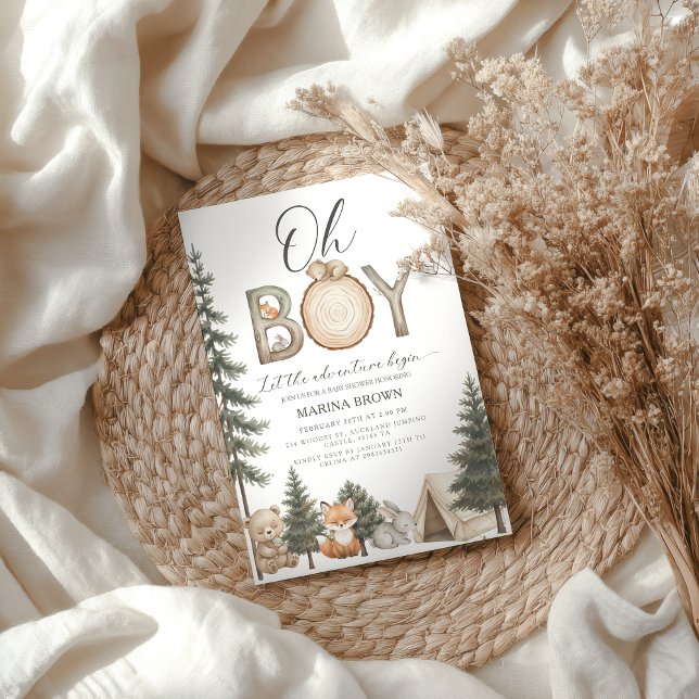 Convite Ah menino que a aventura comece Chuvada de Bebê (oh boy let the adventure begin baby shower invitation woodland adventure invite)
