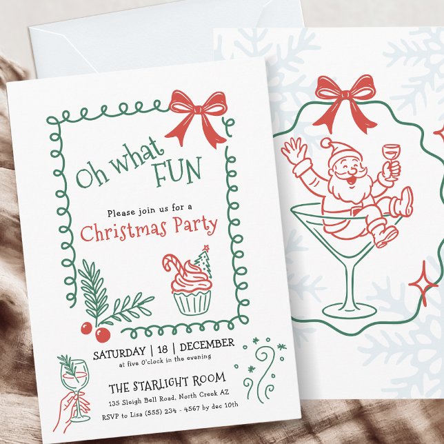 Convite Ah Que Diversão Festa de Natal Doodle Coquetel (Criador carregado)