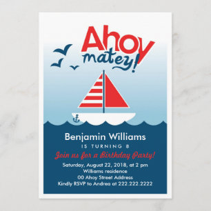 Convite Ahoy a festa de aniversário amiga náutica convid