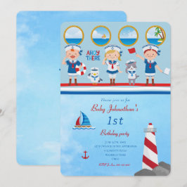 Convite Ahoy Ali Red Blue Sailors Boat leve