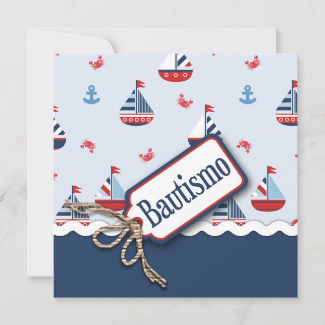 Convite Ahoy! Batismo Quadrado C_Espanhol (Frente)