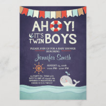 Ahoy, é Chá de Twin Boys Convidar Oceano Náutico