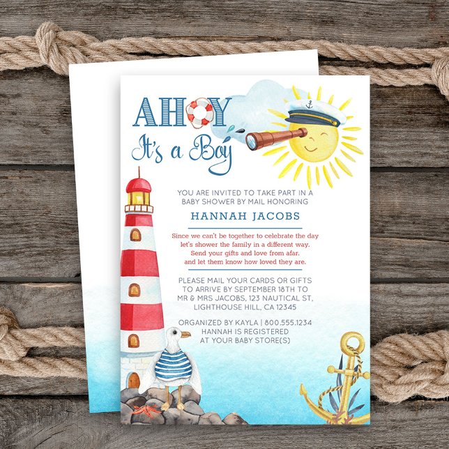 Convite Ahoy, é um Chá de fraldas náutico "Boy Cute" por C (baby shower by mail invitation from my Ahoy it's a boy Nautical Baby Shower collection)