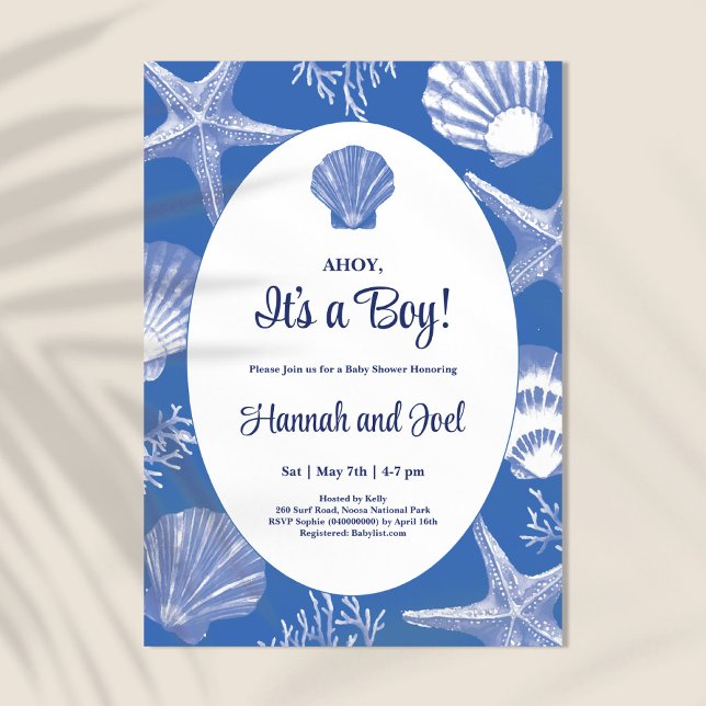 Convite Ahoy É um garoto Chá de fraldas de conchas no Ocea (Criador carregado)