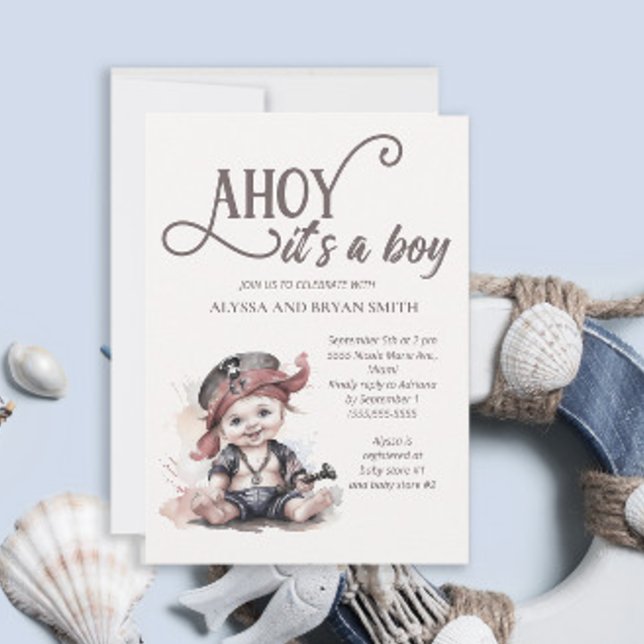 Convite Ahoy é um menino Chá de Bebê Pirata (Criador carregado)