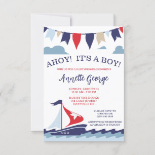 Convite AHOY! É um MENINO! Chá de fraldas de navegação náu