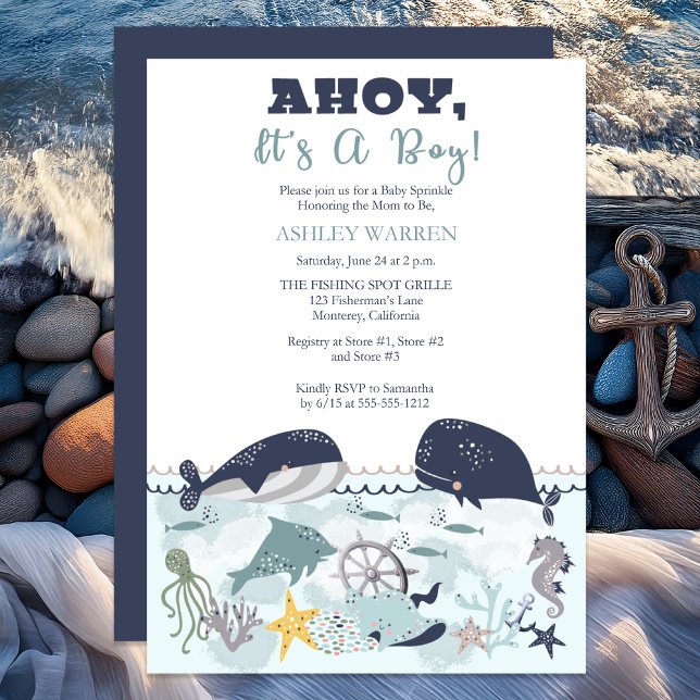 Convite Ahoy, é um menino debaixo do mar, Chá de borrifada (Ahoy It's A Boy Under the Sea Baby Sprinkle Shower Invitation)