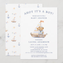 Ahoy É um Menino Urso Teddy Náutico Chá de Bebê