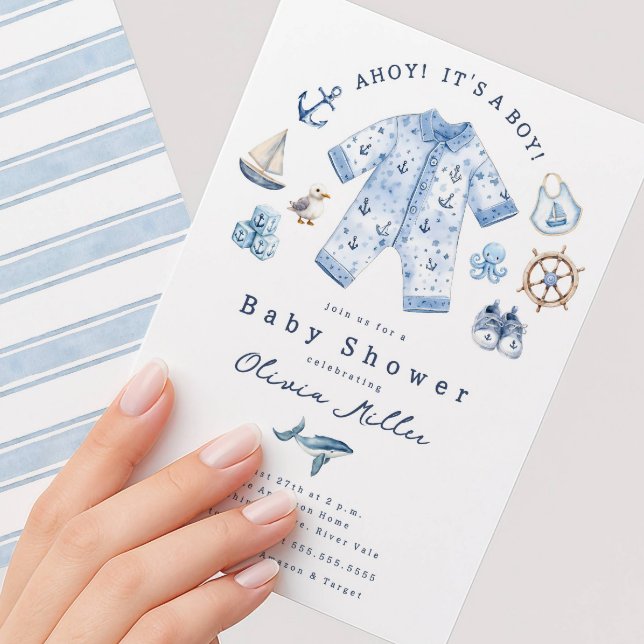 Convite Ahoy It’s a Boy Baby Shower Invitation (Criador carregado)