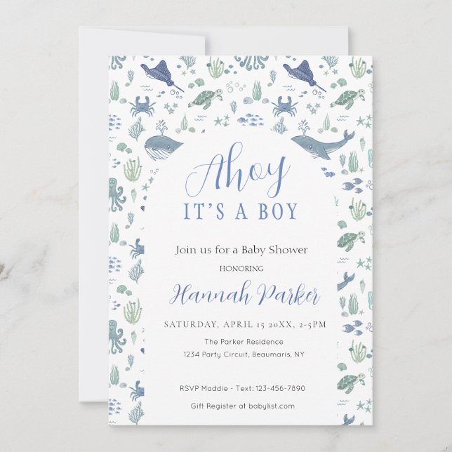Convite Ahoy it's a Boy Baby Shower Invitation (Frente)