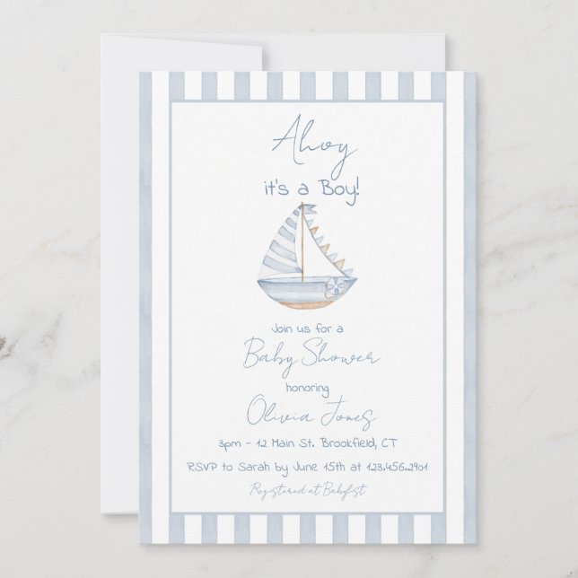 Convite Ahoy It's A Boy Baby Shower Invitation Card (Frente)