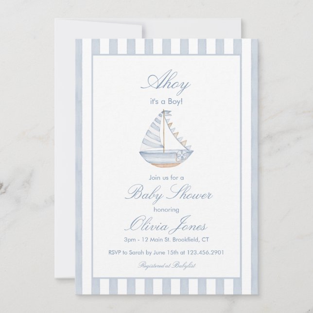 Convite Ahoy It's A Boy Baby Shower Invitation Card (Frente)