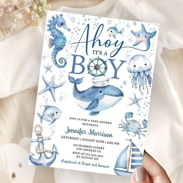 Convite Ahoy It's A Boy Nautical Sea Ocean Baby Shower (Criador carregado)