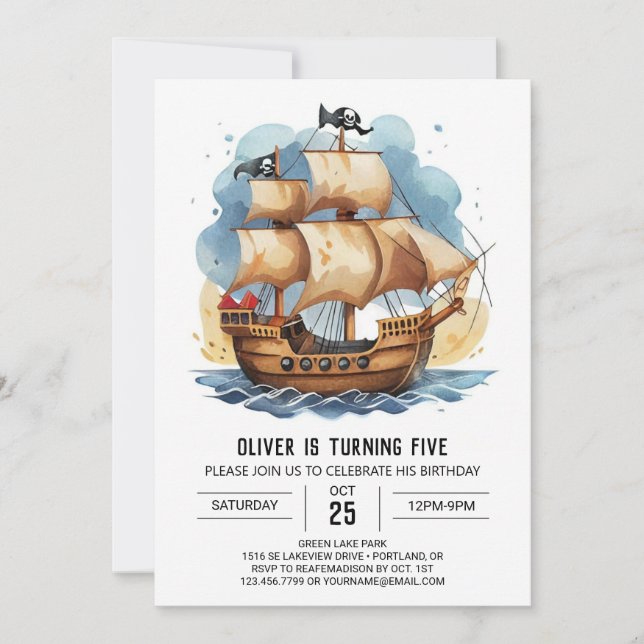 Convite Ahoy Kids Treasure Pirata Birthday (Frente)