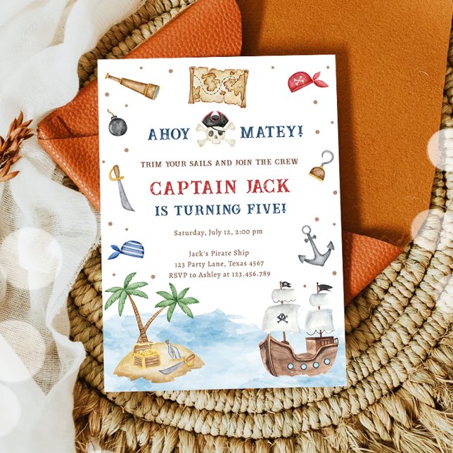 Convite Ahoy Matey! Aniversário do Garoto do tesouro do na (Criador carregado)