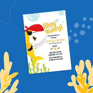 Convite Ahoy Matey! Aniversário do Pirata de Tubarão Amare
