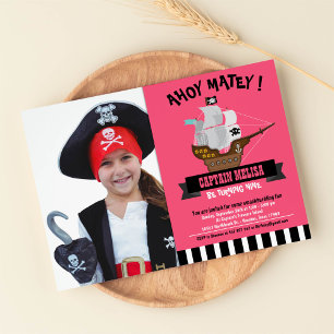 Convite Ahoy Matey! Foto de Aniversário Pirata de Barcos