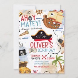 Convite Ahoy Matey Pirate Birthday Invitation Kids Pirate 