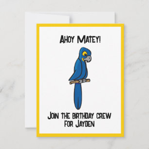 Convite Ahoy Matey Pirate Parrot Cartoon, Pássaro Macaw En