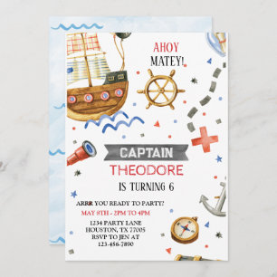 Convite Ahoy Matey Pirate Ship Boy Birthday